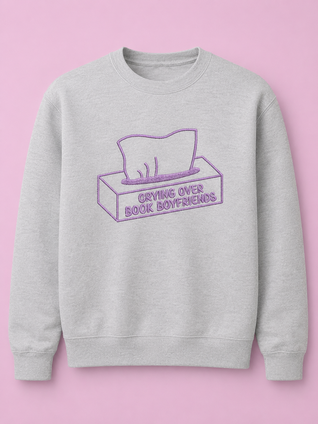Crying Over Book Boyfriends embroidered sweatshirt in grey