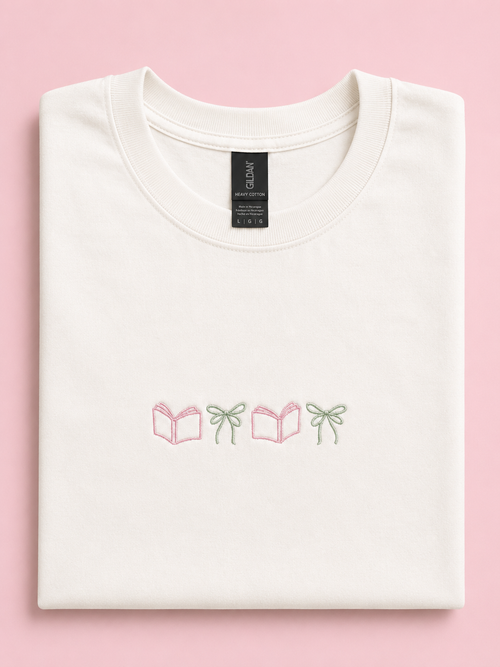 Books & Bows Embroidered T-Shirt