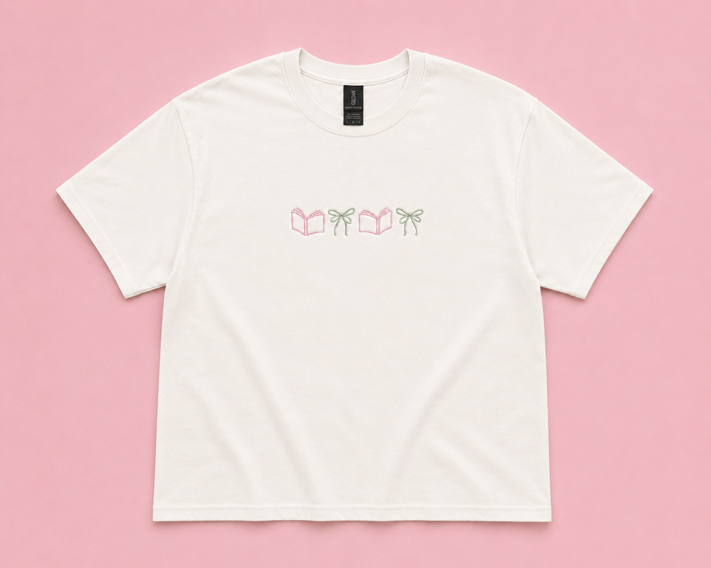 Books & Bows Embroidered T-Shirt