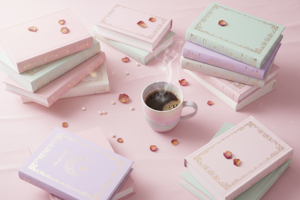 Pastel books with coffee